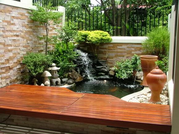 Trang trí hồ cá Koi với cây trên bờ, thác nước... Trang trí hồ cá Koi với cây trên bờ, thác nước...