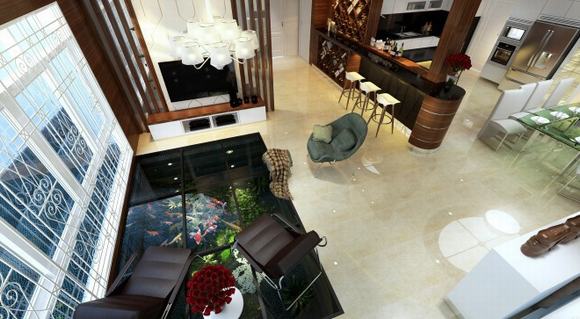 Hồ cá Koi cạnh cửa sổ